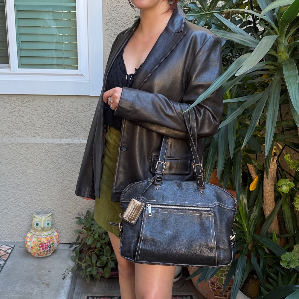 Vintage Dolce & Gabbana Black Leather Via San Damiano,7 - Milano Italia Tote Bag